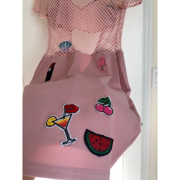 Pink Mesh Mini Dress with Patches - Picture 9 of 10